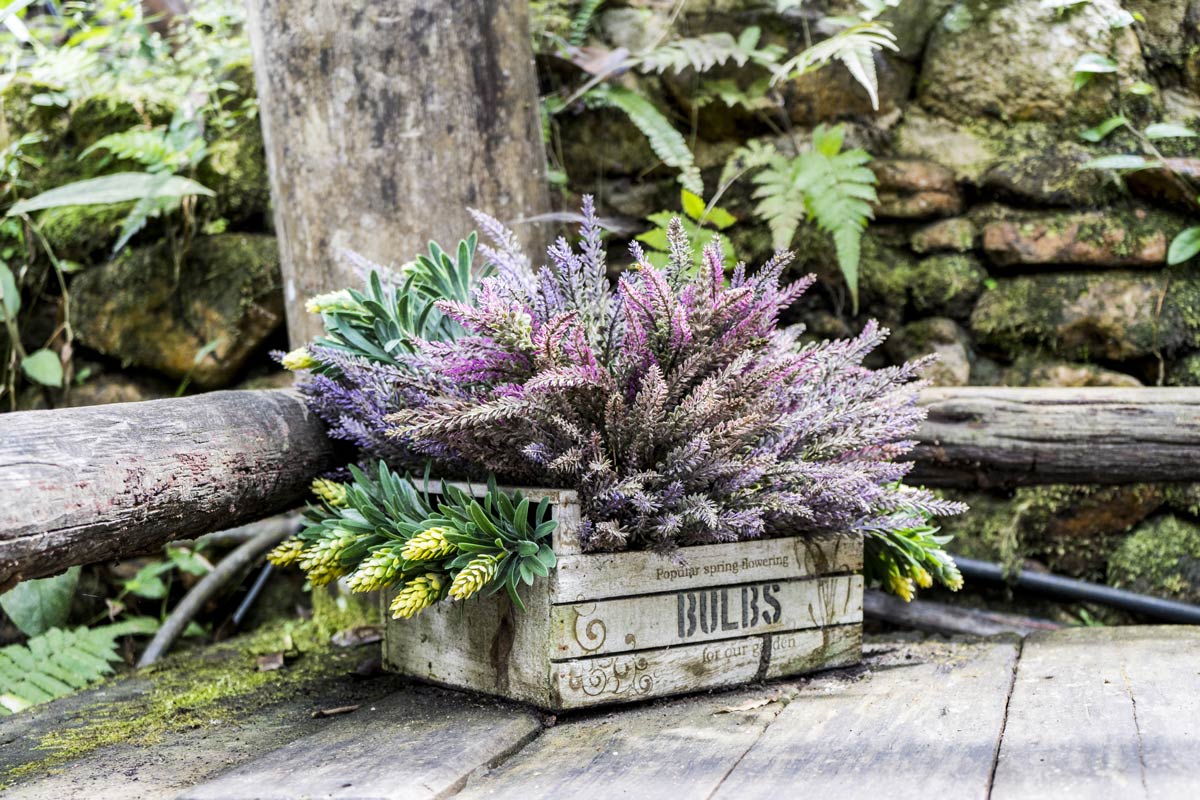 cassetta di legno con fiori