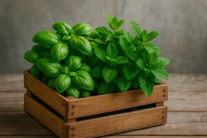 coltivare menta e basilico in cassette di legno