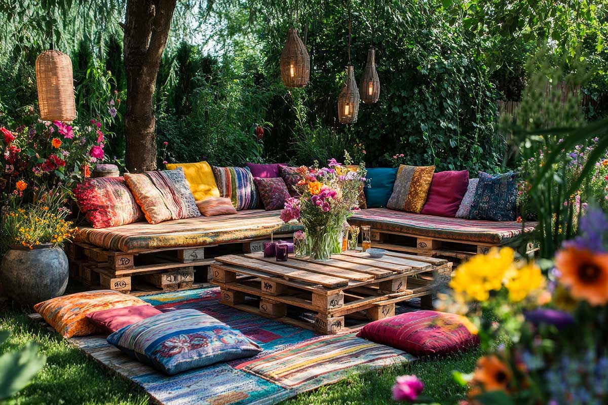 salottino da esterno fai da te con pallet in stile boho chic