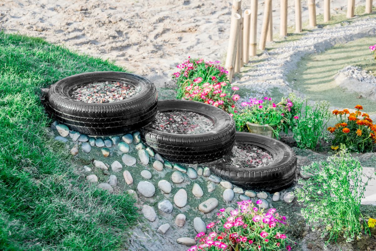 arreda il giardino con pneumatici