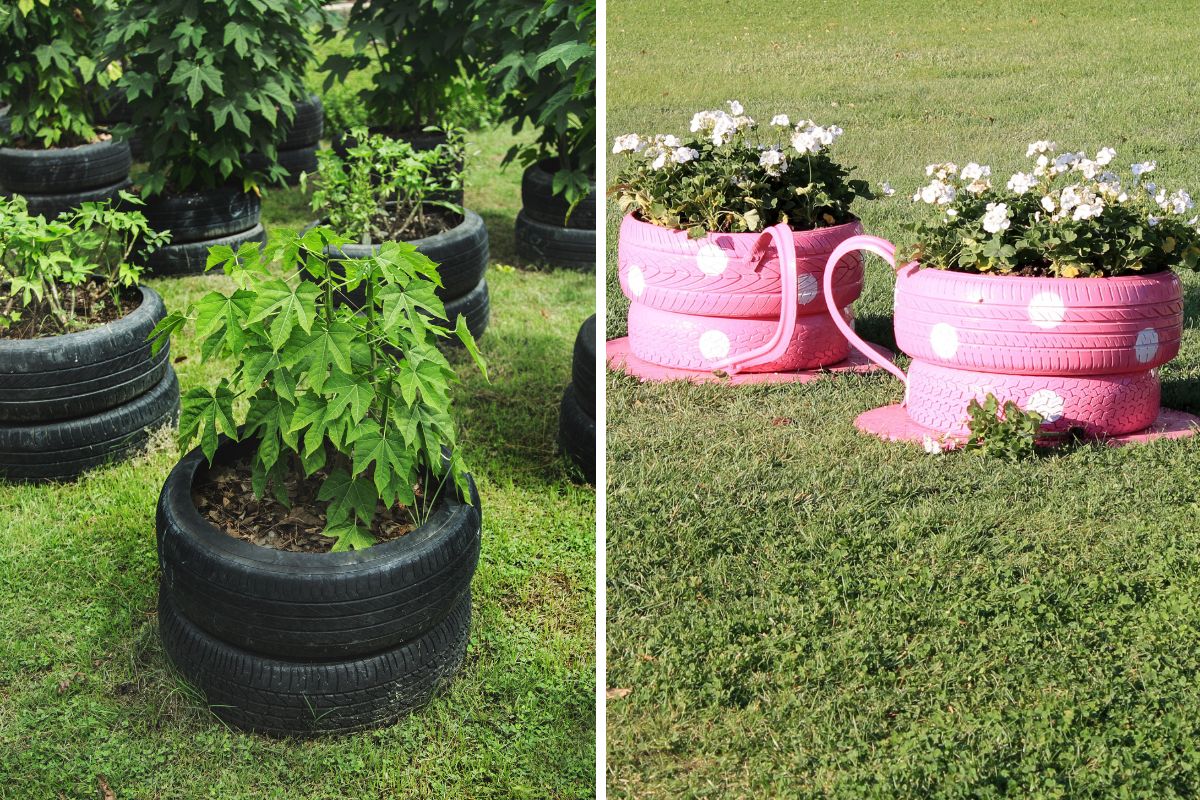 arredare il giardino con pneumatici