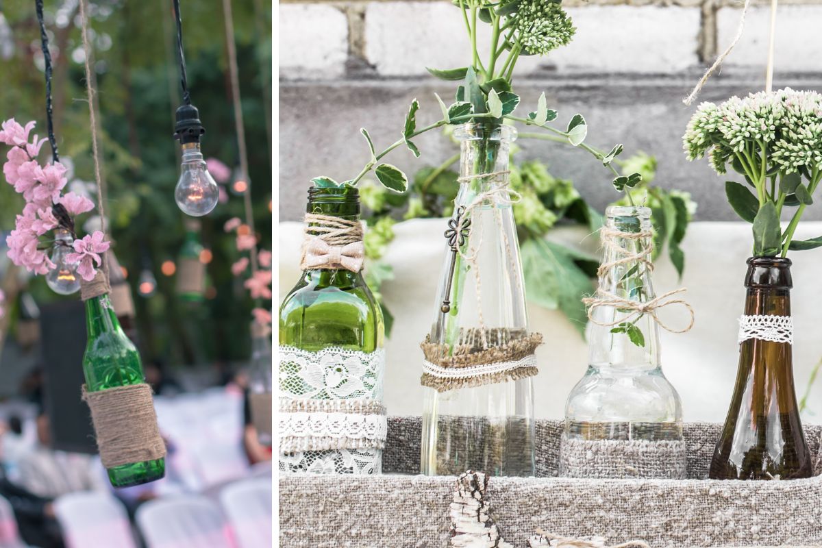 idee creative con bottiglie di vetro colorate