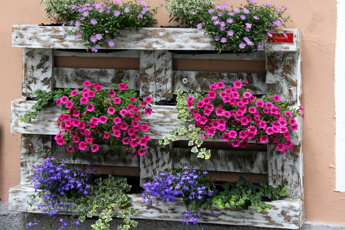 fioriera a parete con pallet