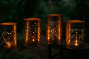 porta-candele da esterno con barattolo di latta