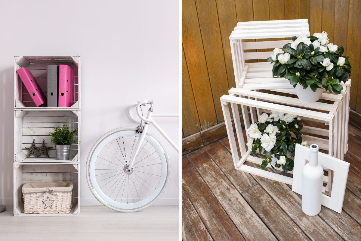 cassette di legno verniciate di bianco shabby per terrazzi