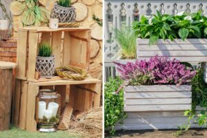 idee con cassette di legno per giardino