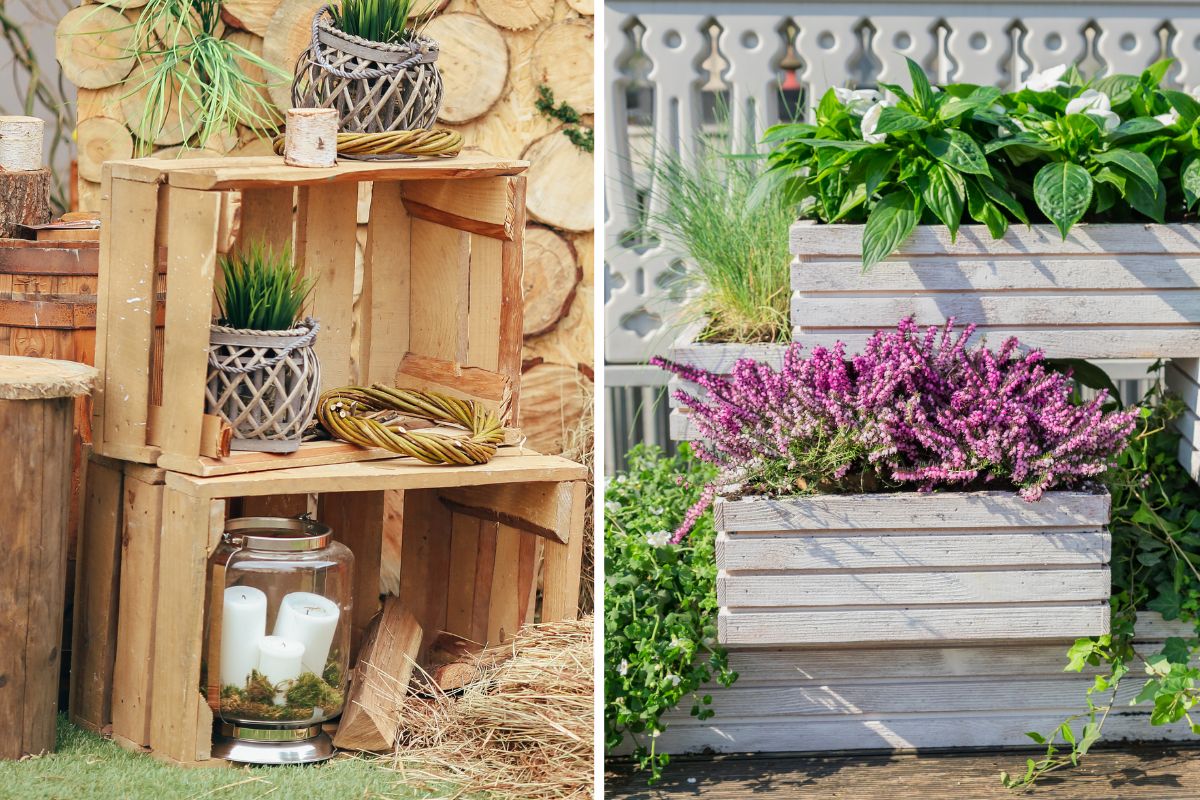idee con cassette di legno per giardino