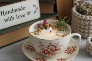 candela in tazza vintage fai da te