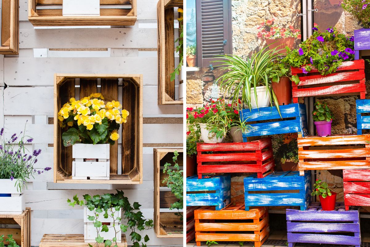 angolo verde con cassette in legno