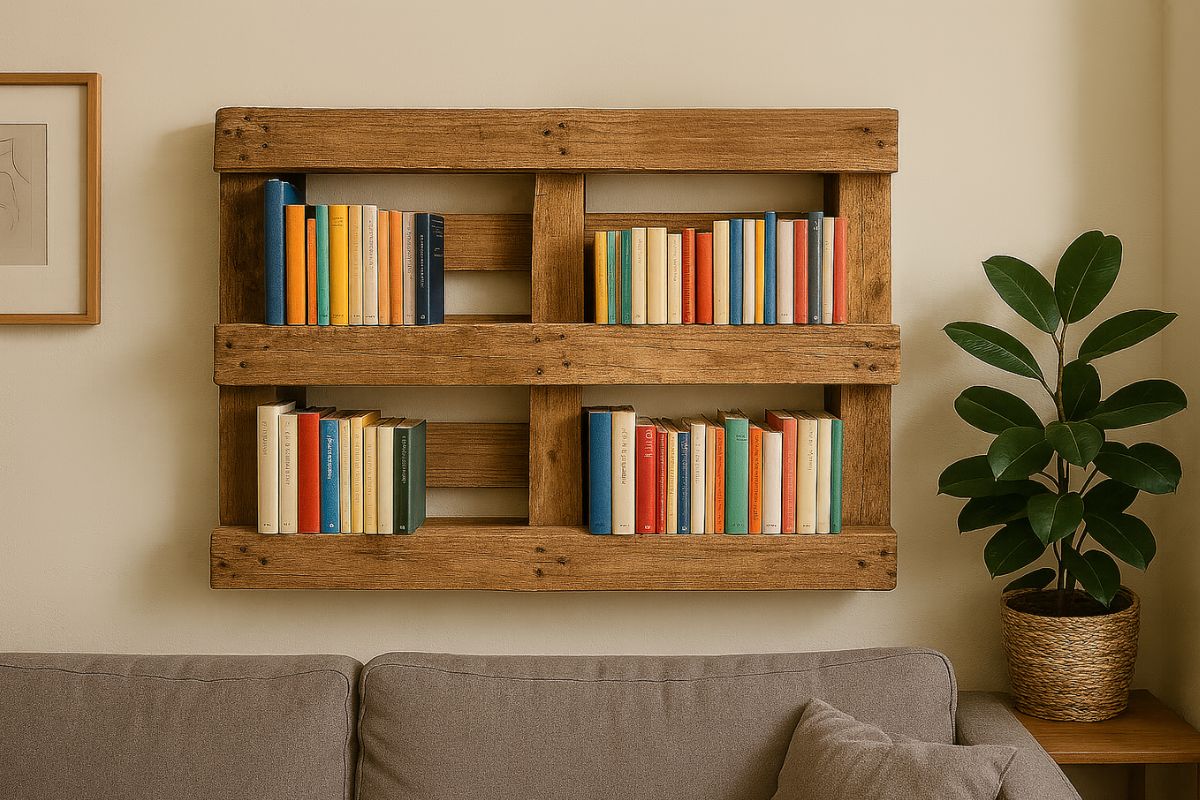 libreria sospesa con pallet