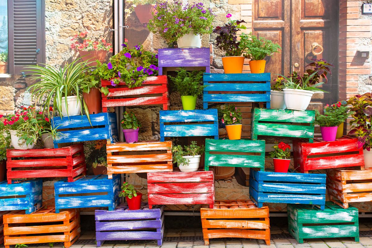 fioriere con cassette di frutta