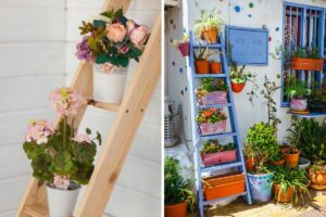 porta-piante con scale riciclate