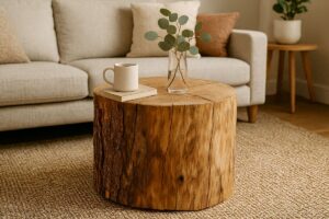 tavolini rustici con tronchi di legno